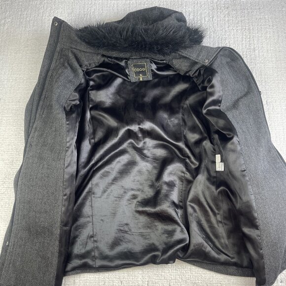 Coogi Coat Women XL Black Faux Fur Removable Hood Parka Jacket Anorak *READ* - Picture 11 of 16